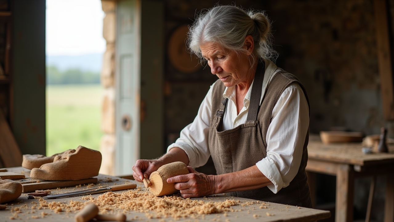 Sabotier sculptant un sabot en bois traditionnel